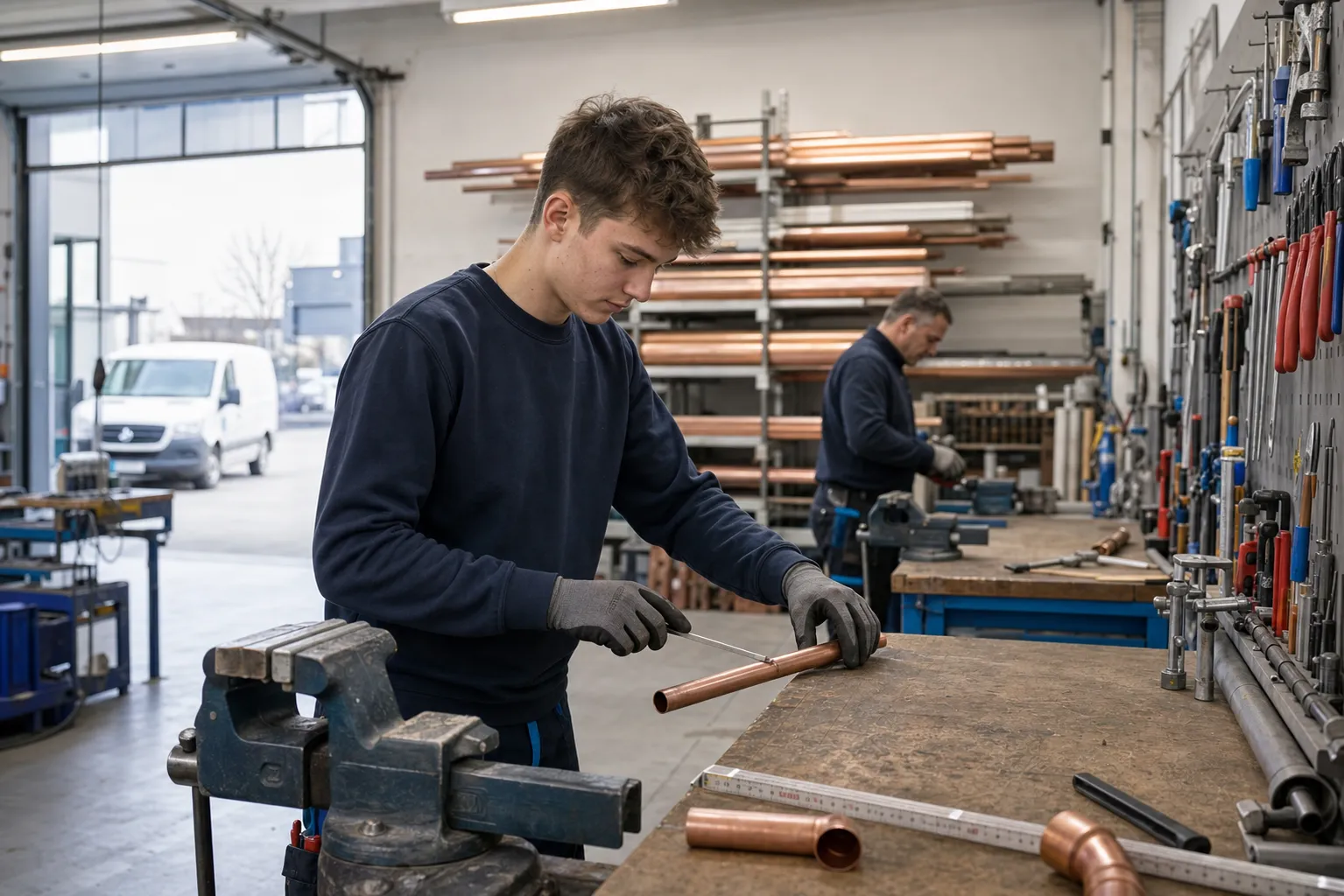 Auszubildender in der Werkstatt
