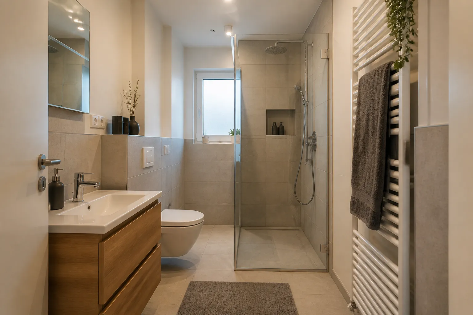 Modernes Komplettbad mit bodengleicher Dusche