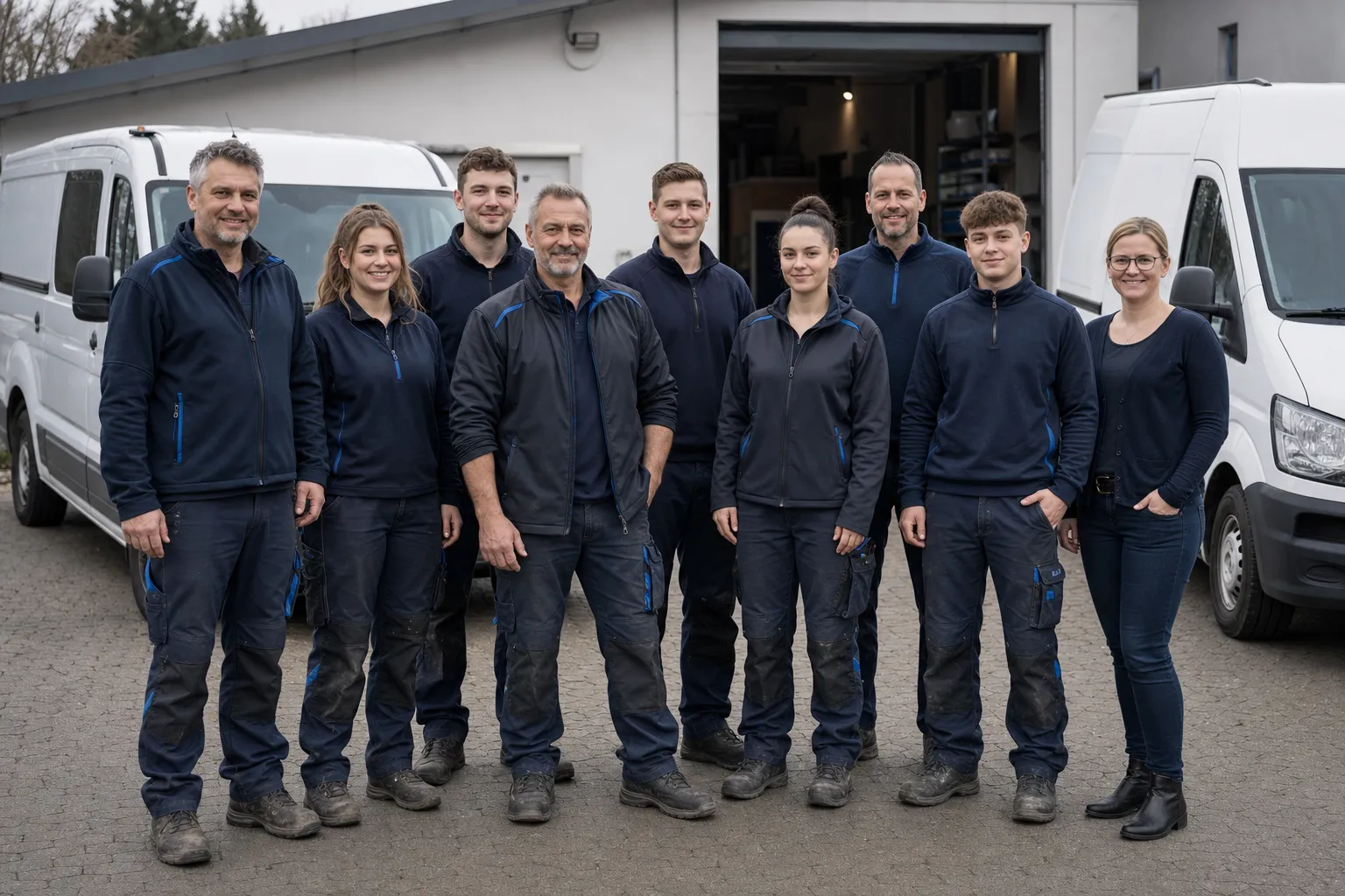 Das Team der Rohrwert GmbH vor der Werkstatt in Vahrenwald
