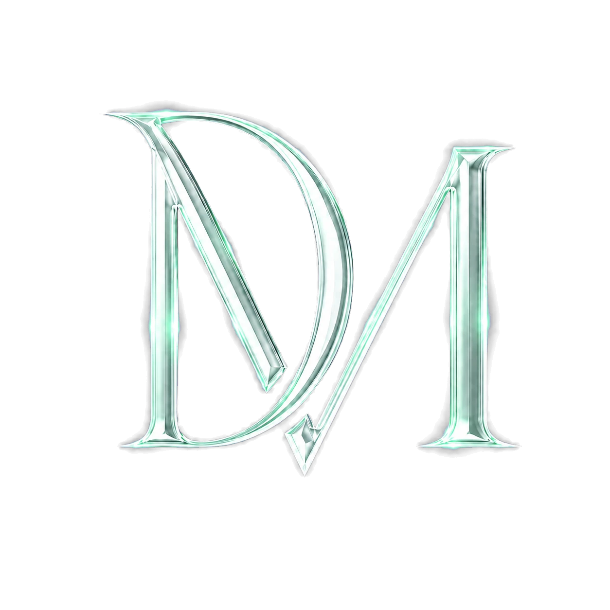 DM Logo aus Chrom mit grünem Licht