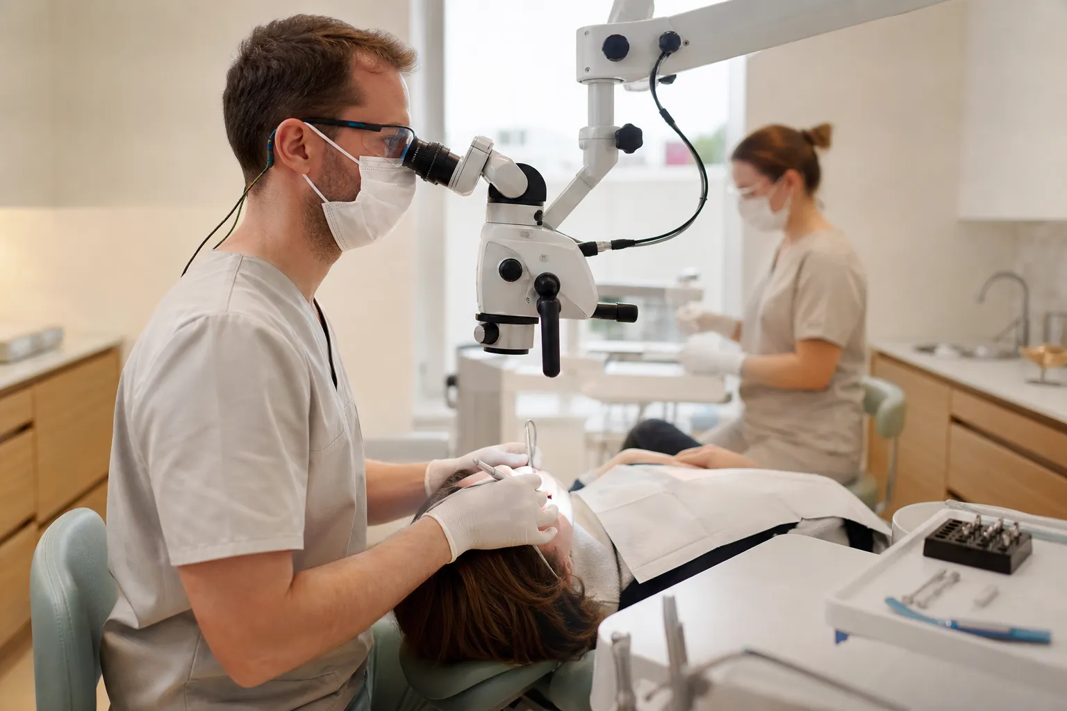 Behandlung am Dentalmikroskop